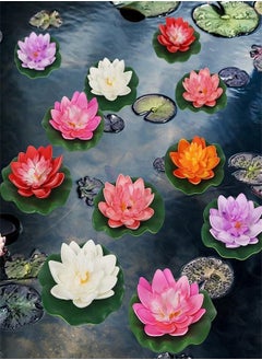 Generic 12 Pcs Artificial Floating Foam Lotus Flower with Water Lily Pad, Lifelike Ornanment Perfect for Home Garden Pond Decoration  - Image 1