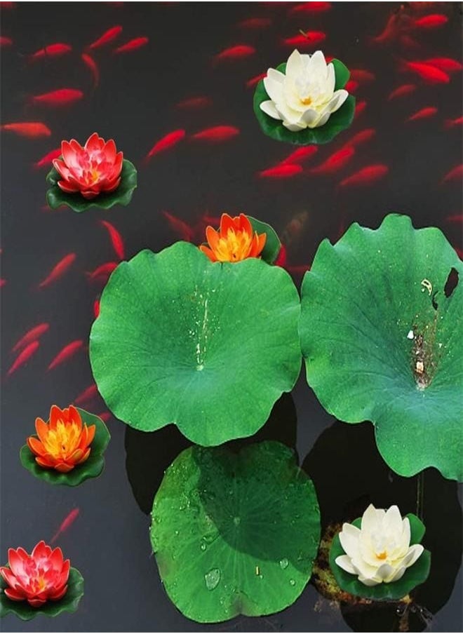 Generic - 12 Pcs Artificial Floating Foam Lotus Flower with Water Lily Pad, Lifelike Ornanment Perfect for Home Garden Pond Decoration - Image 1