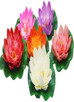 Generic 12 Pcs Artificial Floating Foam Lotus Flower with Water Lily Pad, Lifelike Ornanment Perfect for Home Garden Pond Decoration  - Image 2