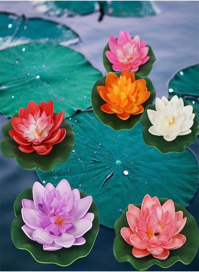 Generic - 12 Pcs Artificial Floating Foam Lotus Flower with Water Lily Pad, Lifelike Ornanment Perfect for Home Garden Pond Decoration - Image 1