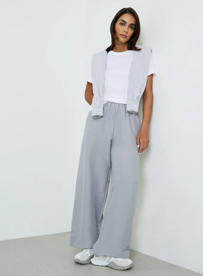Take Two Grey Wide-Leg Palazzo Pants With Drawstring Waist