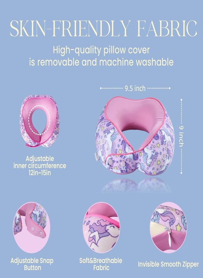 SKYTRAX COMF SKYTRAX® Certified Kids Safe Memory Foam Travel Neck Pillows for Kids and Toddlers, Cute Cartoon Design, Car Seat & Airplane Head Neck Support, Adjustable Snap Buttons, Washable Soft Cover (Unicorn) - Image 4
