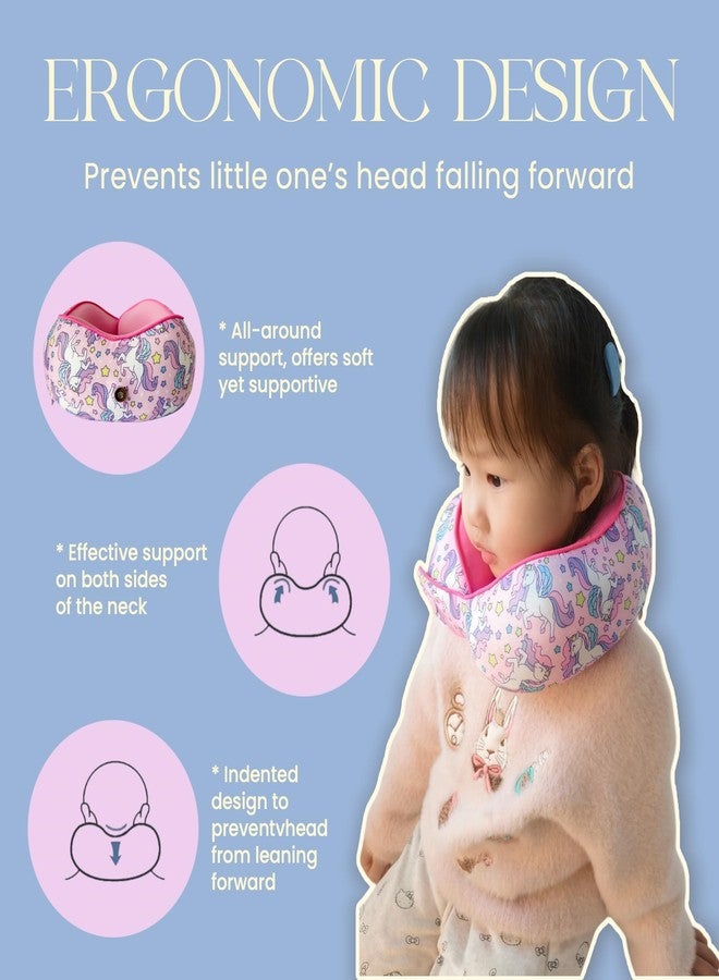 SKYTRAX COMF SKYTRAX® Certified Kids Safe Memory Foam Travel Neck Pillows for Kids and Toddlers, Cute Cartoon Design, Car Seat & Airplane Head Neck Support, Adjustable Snap Buttons, Washable Soft Cover (Unicorn) - Image 5