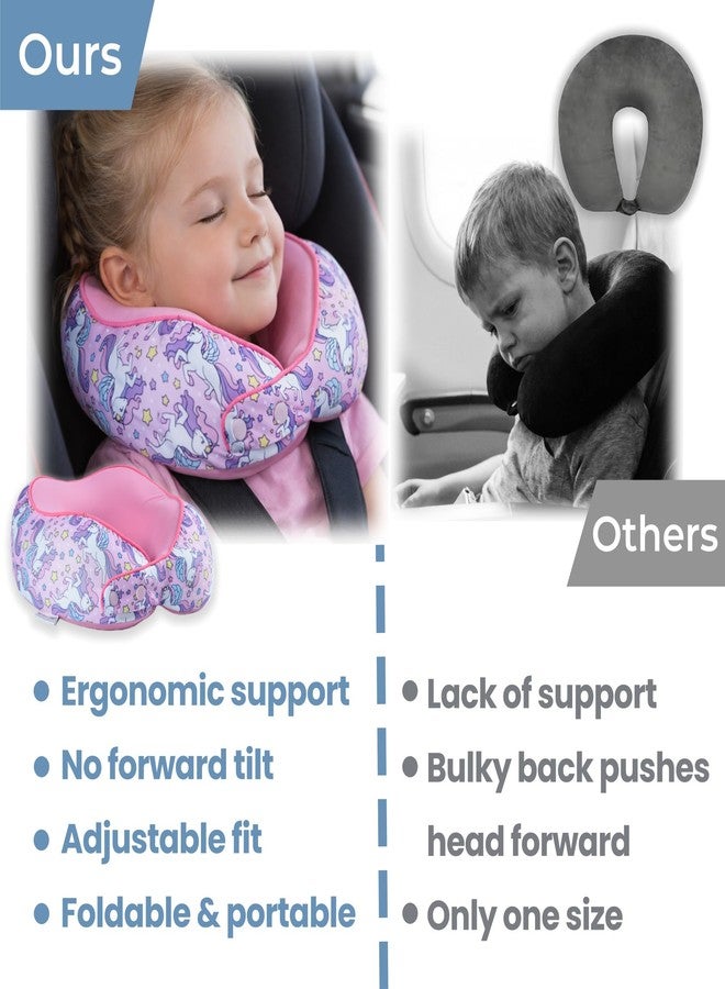 SKYTRAX COMF SKYTRAX® Certified Kids Safe Memory Foam Travel Neck Pillows for Kids and Toddlers, Cute Cartoon Design, Car Seat & Airplane Head Neck Support, Adjustable Snap Buttons, Washable Soft Cover (Unicorn) - Image 2
