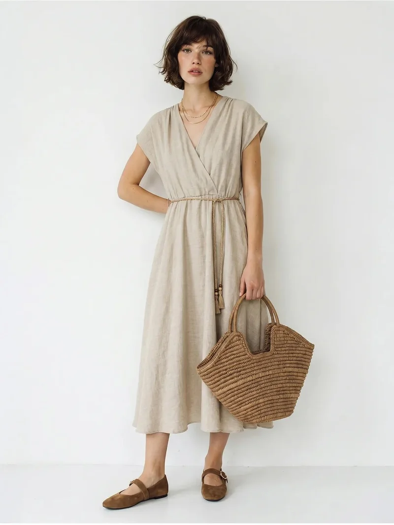 Bianco Lucci LUCCI Belted Wrap Midi Dress