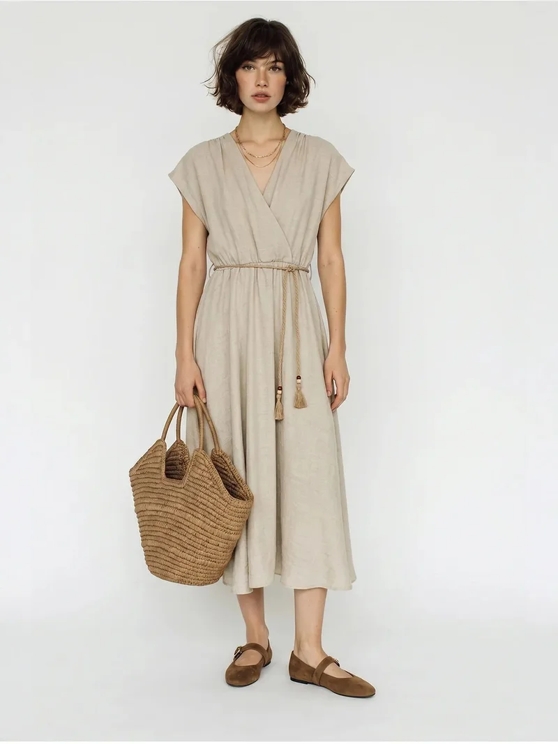 Bianco Lucci LUCCI Belted Wrap Midi Dress