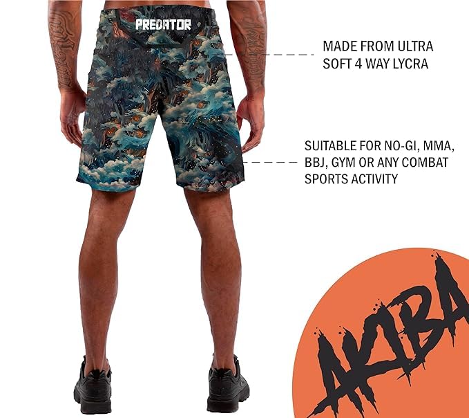 AKIBA Combat MMA Sublimation Printing Training Shorts for Kickboxing Muay Thai BJJ Boxing Grappling | 4 Way Lycra Relaxed Fit Knee Length Fighting | Sportswear | Multi Colour 34 (Size, L) - Image 5
