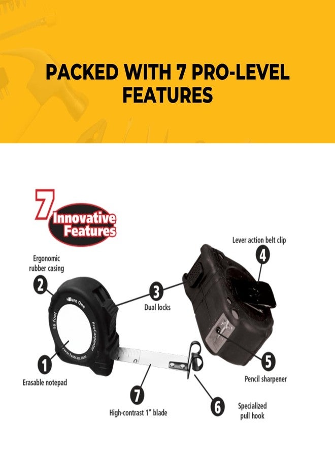 فاست كاب شريط قياس احتياطي قديم من FastCap ProCarpenter Burn One - مثالي للمحترفين وتحسينات المنزل - مع مشبك حزام يعمل بالرافعة ونظام قفل مزدوج - طول 16 قدمًا - 01976 - Image 3