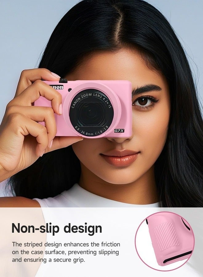 جراب حماية فاخر من السيليكون الناعم مع غطاء عدسة قابل للإزالة للكاميرا الرقمية Canon PowerShot G7X Mark III - قابل للغسل، خفيف الوزن، وحماية أنيقة - باللون الوردي - Image 4