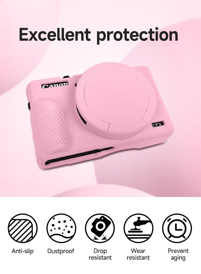 جراب حماية فاخر من السيليكون الناعم مع غطاء عدسة قابل للإزالة للكاميرا الرقمية Canon PowerShot G7X Mark III - قابل للغسل، خفيف الوزن، وحماية أنيقة - باللون الوردي - Image 5