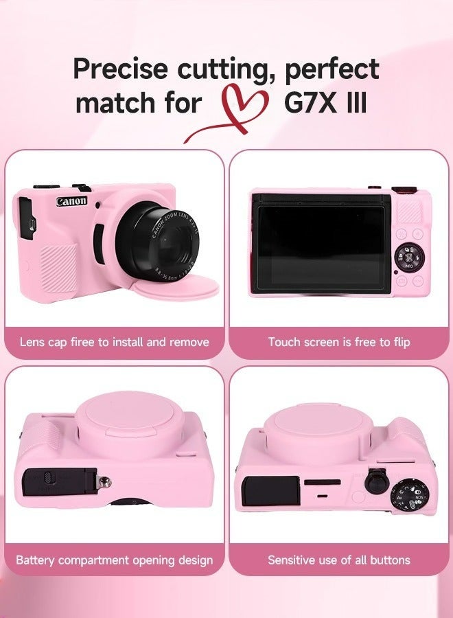 جراب حماية فاخر من السيليكون الناعم مع غطاء عدسة قابل للإزالة للكاميرا الرقمية Canon PowerShot G7X Mark III - قابل للغسل، خفيف الوزن، وحماية أنيقة - باللون الوردي - Image 3