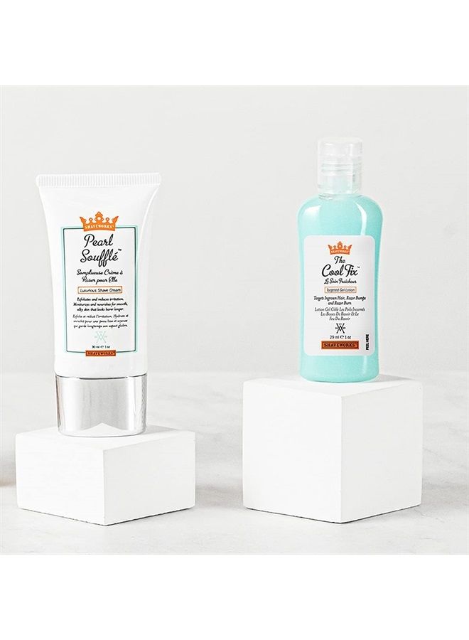 shaveworks Get Smooth Duo, Post Waxing and Shaving Solution for Ingrown Hair, Razor Bumps and Razor Burns, The Cool Fix, 1 Fl Oz. and The Pearl Soufflé Shave Cream, 1 Fl Oz. - Image 1