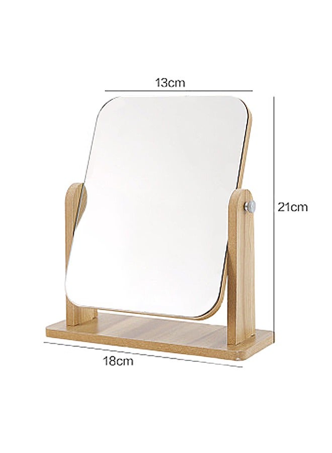 Wooden Frame Desktop Makeup Mirror, 7 Inch Portable Folding Mirror, 360° Rotating Dressing Table Makeup Mirror,For Bathroom, Dressing Room, Bedroom/Room Decoration (18*13cm Square)  - Image 3