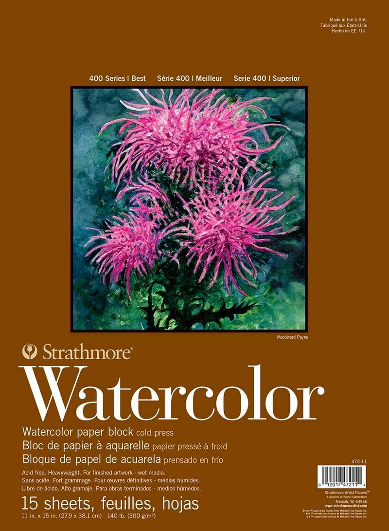 Strathmore 400 Series Watercolor Block Cold Press 11x15 Bound 4 sides 15 SheetsBlock