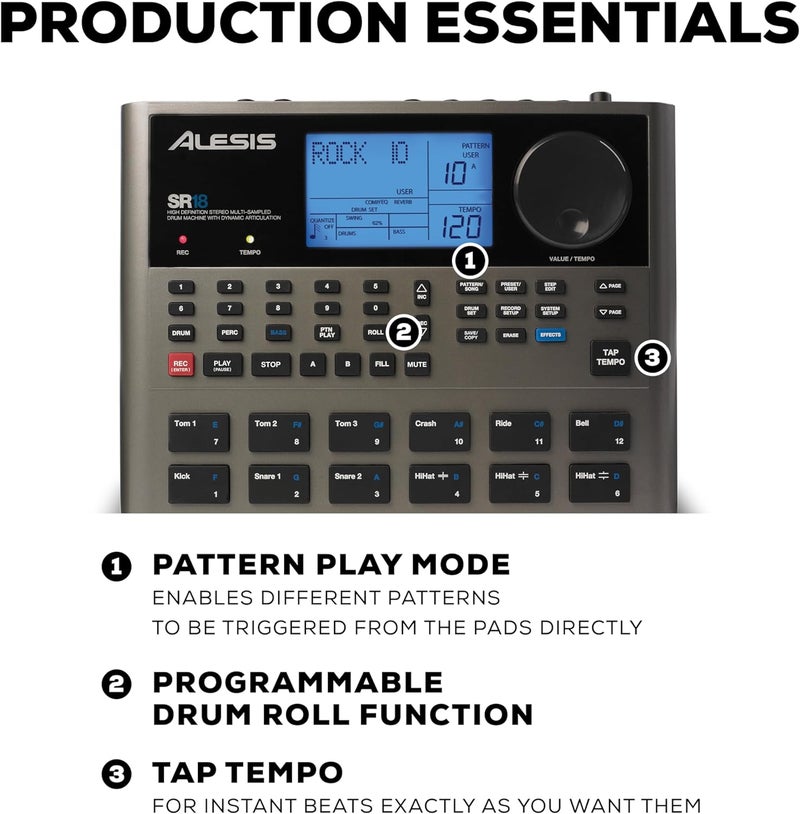 Alesis SR-18 Studio-Grade Standalone Drum Machine with On-Board Sound Library and Built-In Effects - Image 4