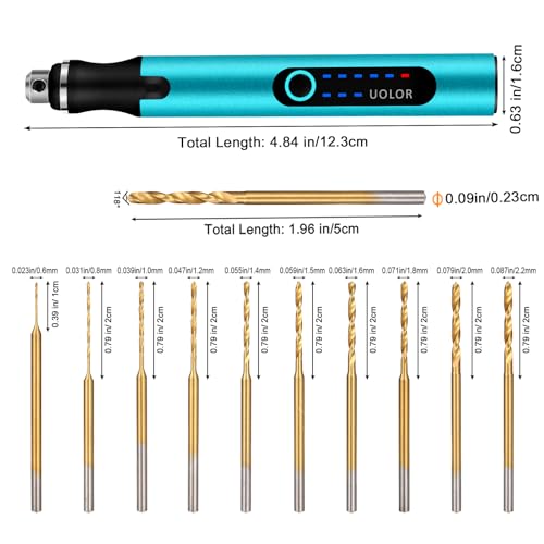 Uolor 3-Speed Cordless Mini Drill Pen, Rechargeable DIY Electric Hand Drill with 10 Small Drill Bits, Micro Drill Set for Jewelry Making Stone Plastic Resin Keychains - Image 4
