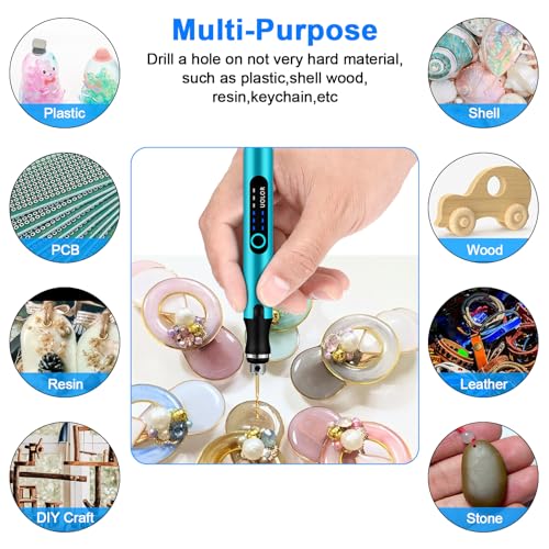 Uolor 3-Speed Cordless Mini Drill Pen, Rechargeable DIY Electric Hand Drill with 10 Small Drill Bits, Micro Drill Set for Jewelry Making Stone Plastic Resin Keychains - Image 2