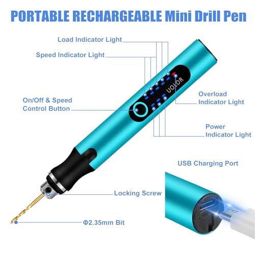 Uolor 3-Speed Cordless Mini Drill Pen, Rechargeable DIY Electric Hand Drill with 10 Small Drill Bits, Micro Drill Set for Jewelry Making Stone Plastic Resin Keychains - Image 5