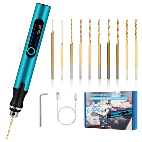 Uolor 3-Speed Cordless Mini Drill Pen, Rechargeable DIY Electric Hand Drill with 10 Small Drill Bits, Micro Drill Set for Jewelry Making Stone Plastic Resin Keychains - Image 1