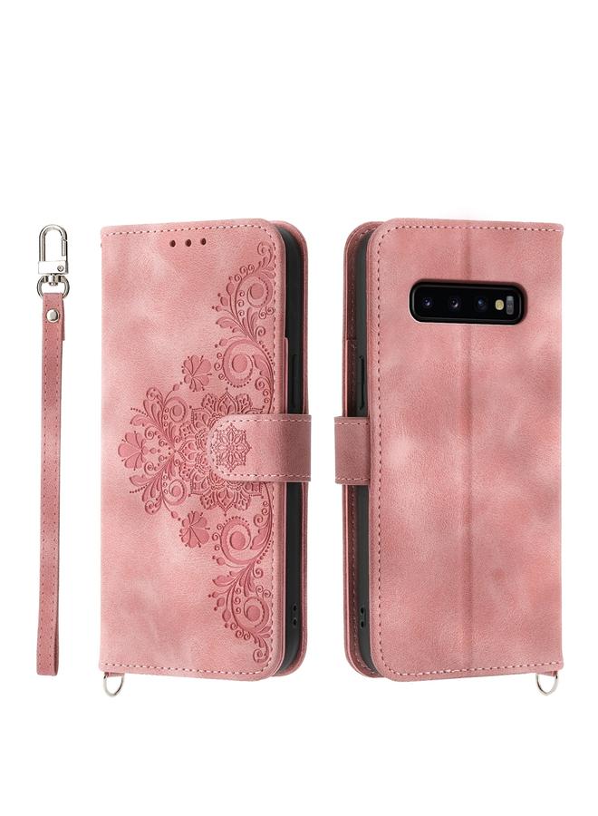 S-TOP Case For Samsung Galaxy S10+ Skin-feel Flowers Embossed Wallet Leather Phone Case - Image 1