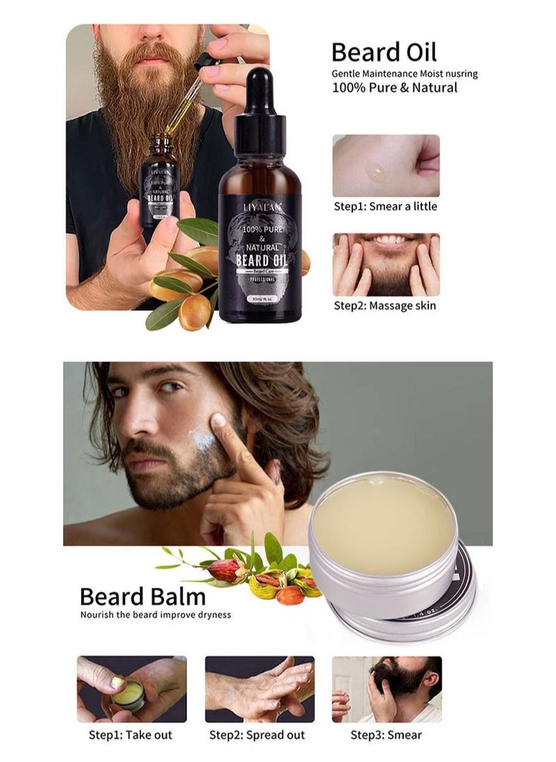 LIYALAN Beard Kit For Men Grooming & Care W/Beard Wash/Shampoo - Beard Growth Oil,Beard Balm Leave-in Conditioner,Beard Comb,Beard Brush,Beard Scissor -100% Pure & Organic Beard Growth Kit(7 Packs/ Set)  - Image 3
