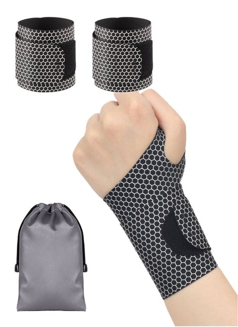 Wrist Brace for Carpal Tunnel, Breathable and Adjustable Wrist Support Brace Stabilizer, 1 Pair of Wrist Compression Wrap, One Size Fits Left or Right Hand, Including Travel Storage Bag
