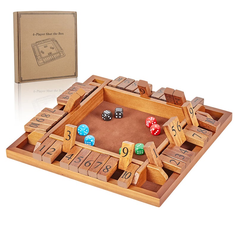 ApudArmis 4Way Shut The Box Large Wooden Board Game Set with Dice 4 Ways Play ShutTheBox for Teens Learning Addtion Adults Classroom Home Party Pub 12 in - Image 3
