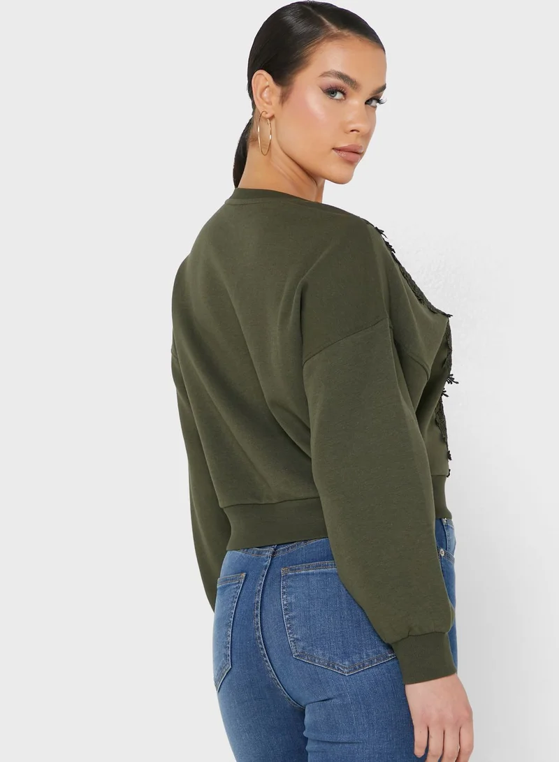 Jacqueline de Yong Lace Detail Crew Neck Sweatshirt
