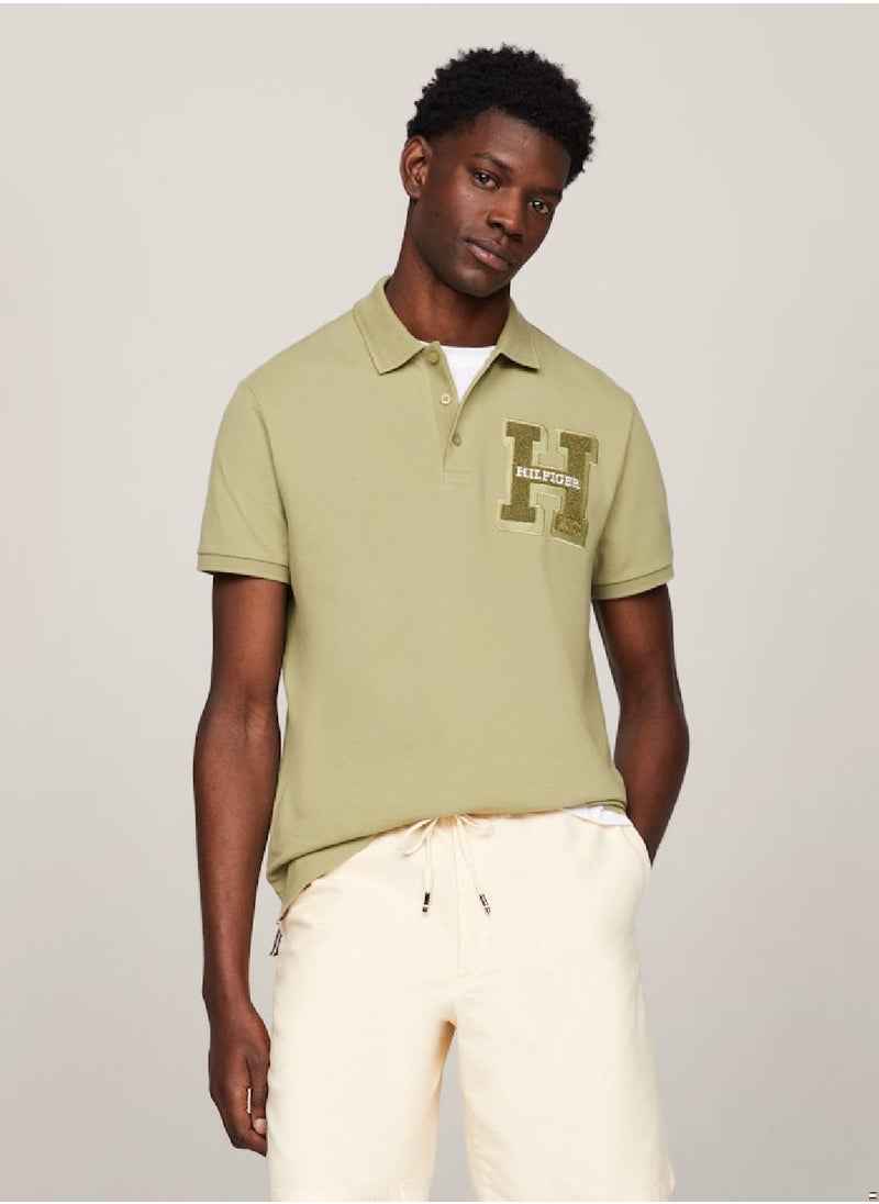 TOMMY HILFIGER - Men's Bouclé Logo Regular Fit Polo -  Pure cotton pique, Green - Image 1