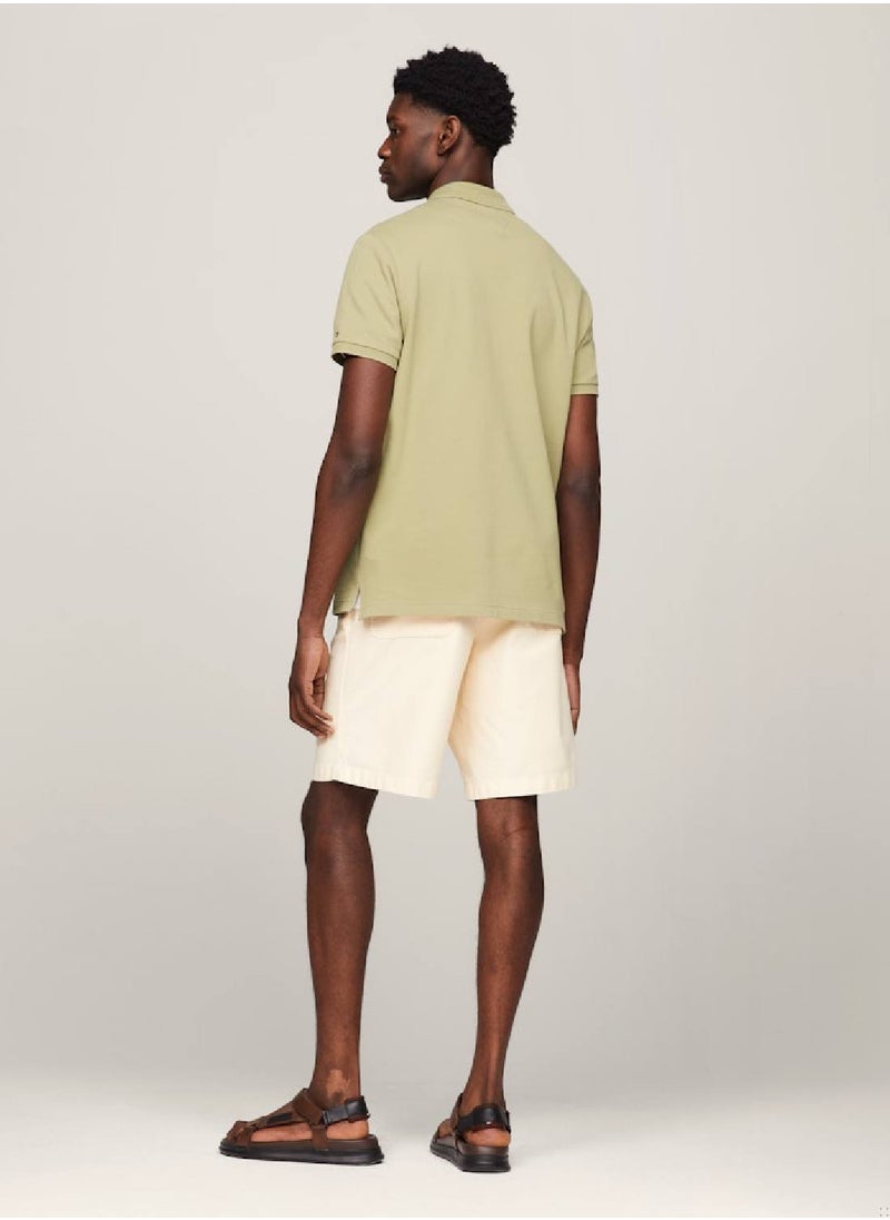 TOMMY HILFIGER - Men's Bouclé Logo Regular Fit Polo -  Pure cotton pique, Green - Image 1