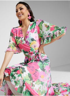 Hope & Ivy Floral Tie Detail Wrap Dress  - Image 3