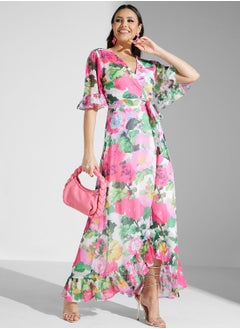 Hope & Ivy Floral Tie Detail Wrap Dress  - Image 1