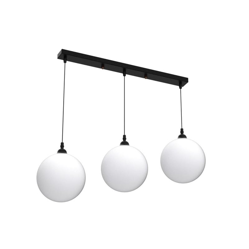Modern Globe Pendant Light Fixture, 3-Light Linear Track, White Glass Spheres, Black Metal Track, Dining Room Ceiling Lamp - Image 2