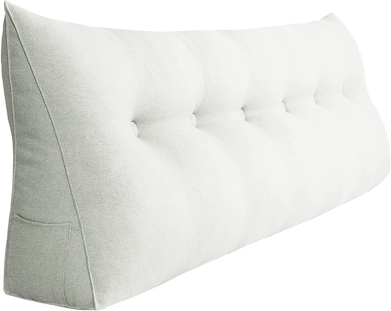 INDIAN DECOR.® 80561 Decorative Bed Pillow Large Wedge Pillows Throw Headboard Back Support Body Lumbar Backrest Reading Linen Off White 180 cm x 21 cm x 50 cm - Image 1
