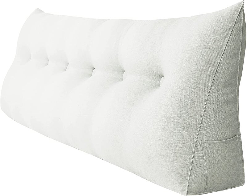 INDIAN DECOR.® 80561 Decorative Bed Pillow Large Wedge Pillows Throw Headboard Back Support Body Lumbar Backrest Reading Linen Off White 180 cm x 21 cm x 50 cm - Image 3