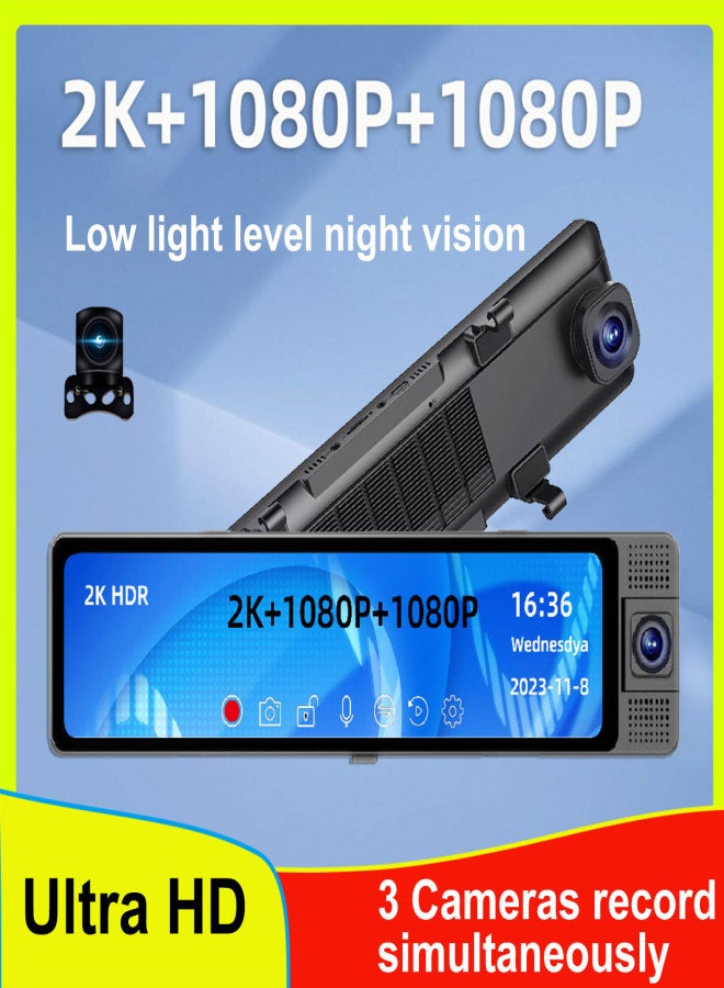 مسجل فيديو للسيارة K68 ثنائي/ثلاثي الكاميرات بدقة 4K، أمامي وخلفي، مع نظام تحديد المواقع العالمي (GPS) ورؤية ليلية، وشاشة مراقبة أثناء ركن السيارة، بالإضافة إلى ميزة تصوير الفيديو بتقنية الفاصل الزمني. - Image 4