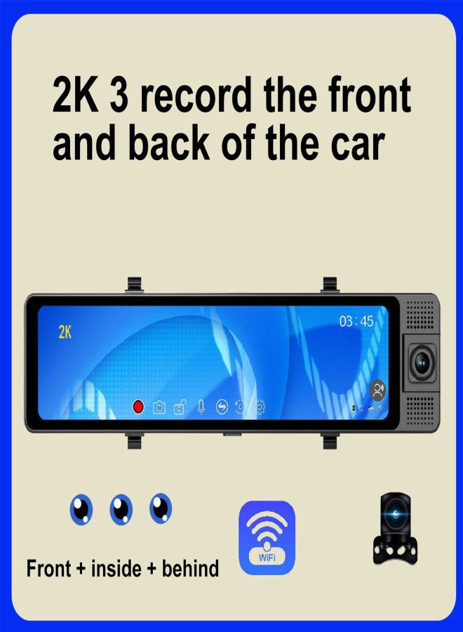 مسجل فيديو للسيارة K68 ثنائي/ثلاثي الكاميرات بدقة 4K، أمامي وخلفي، مع نظام تحديد المواقع العالمي (GPS) ورؤية ليلية، وشاشة مراقبة أثناء ركن السيارة، بالإضافة إلى ميزة تصوير الفيديو بتقنية الفاصل الزمني. - Image 3