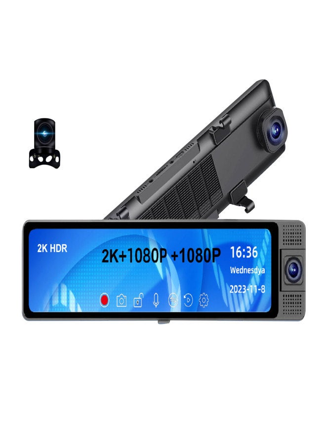مسجل فيديو للسيارة K68 ثنائي/ثلاثي الكاميرات بدقة 4K، أمامي وخلفي، مع نظام تحديد المواقع العالمي (GPS) ورؤية ليلية، وشاشة مراقبة أثناء ركن السيارة، بالإضافة إلى ميزة تصوير الفيديو بتقنية الفاصل الزمني. - Image 1
