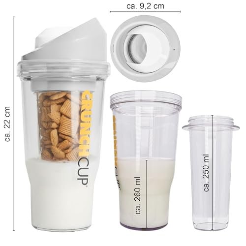 CRUNCHCUP XL White - Portable Plastic Cereal Cups for Breakfast On the Go, To Go Cereal and Milk Container for your favorite Breakfast Cereals, No Spoon or Bowl Required - Image 2