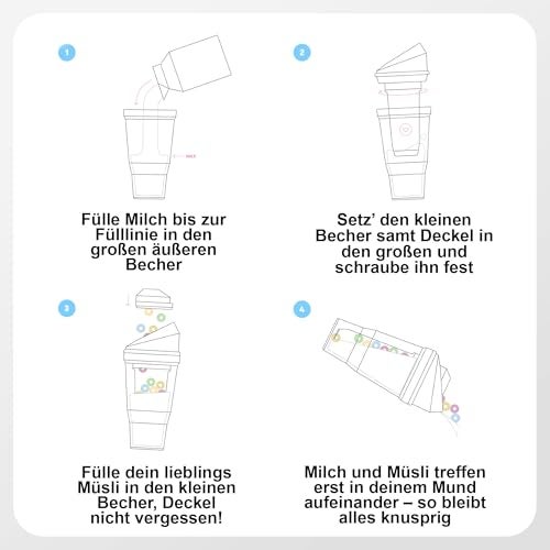 CRUNCHCUP XL White - Portable Plastic Cereal Cups for Breakfast On the Go, To Go Cereal and Milk Container for your favorite Breakfast Cereals, No Spoon or Bowl Required - Image 4