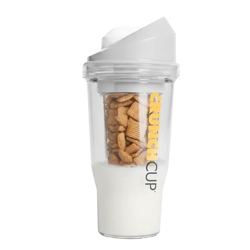 CRUNCHCUP XL White - Portable Plastic Cereal Cups for Breakfast On the Go, To Go Cereal and Milk Container for your favorite Breakfast Cereals, No Spoon or Bowl Required - Image 1