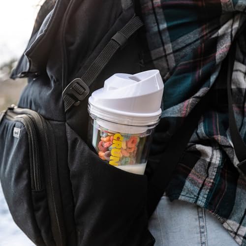 CRUNCHCUP XL White - Portable Plastic Cereal Cups for Breakfast On the Go, To Go Cereal and Milk Container for your favorite Breakfast Cereals, No Spoon or Bowl Required - Image 5