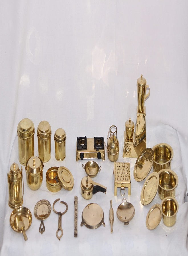 Tirtha Enterprises مجموعة ألعاب تيرثا النحاسية المصغرة للأطفال، مكونة من 26 قطعة، مصنوعة من مواد عالية الجودة، لمحاكاة الطبخ المصغر في أوعية حقيقية. - Image 2