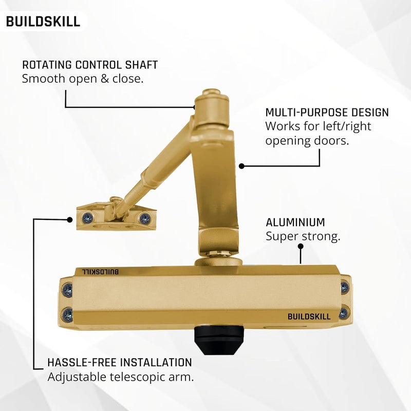 BUILDSKILL Hydraulic Door Closer with Scissors Arm, Door Closer for Wooden Door, Aluminium, Metal Door, Automatic Door Closer for Home, Door Stopper with Adjustable Speed, 65 Kg, Antique (Pack of 1) - Image 3