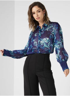 Floral Print Button Detail Top