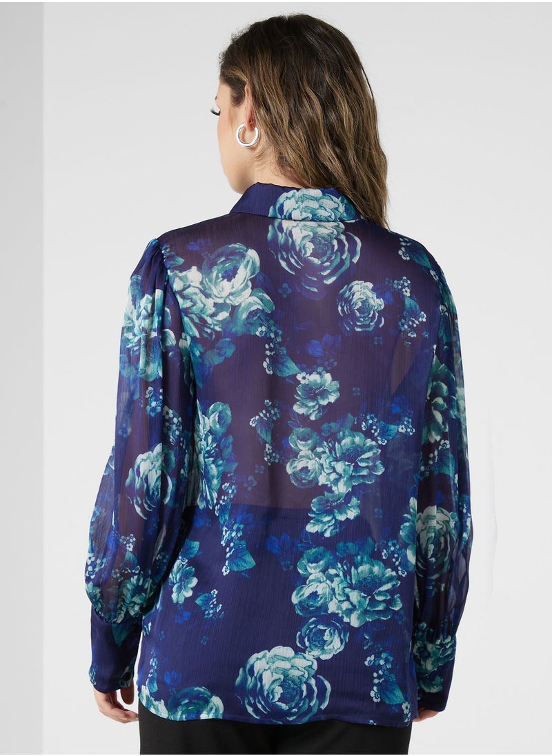 GUESS - Floral Print Button Detail Top - Image 1