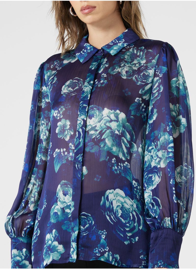 GUESS - Floral Print Button Detail Top - Image 1