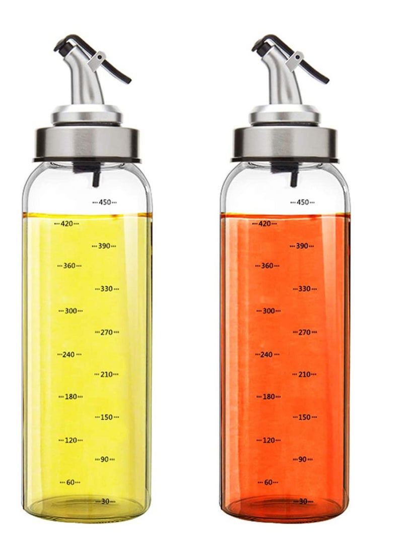 Y&D 2 Pack Olive Oil Dispenser Bottle, 500ml Vinegar Dispensing Cruets With Dripless Capped Spout, No Drip, Liquid Condiment Container, Glass Decanter for Kitchen & BBQ with Degree Scale - Image 1