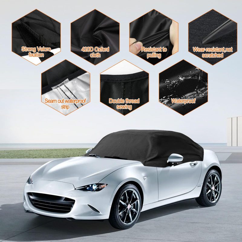 Semi Car Cover 213x213Cm 420D Waterproof - Wind Resistant All Weather Car Cover for Outdoor Convertible Use - Image 4
