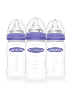 Lansinoh Baby Bottles For Breastfeeding Babies 8 Ounces 3 Count Includes 3 Medium Flow Nipples (Size 3M)  - Image 1